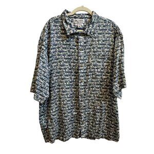Columbia‎ Tropical Shirt Button Down Tiki Hut Print Short Sleeve Mens XL Blue